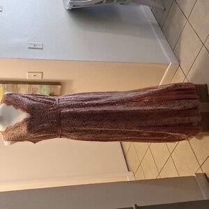 Candalite womens plus sz 1X pink lace and sequin fully lined floor length dress